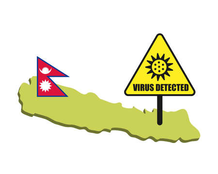 Nepal flag with virus detected barrier. Corona Virus outbreak.のイラスト素材