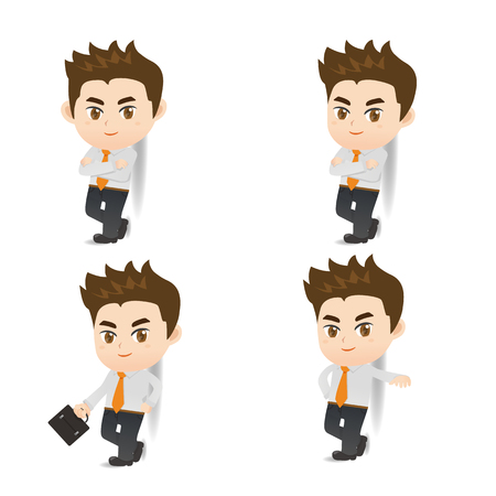 cartoon illustration set of Success Business man lean somethingのイラスト素材