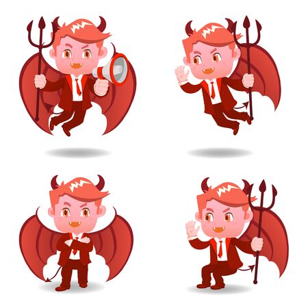 cartoon illustration set of Businessman negative thinking, devilのイラスト素材