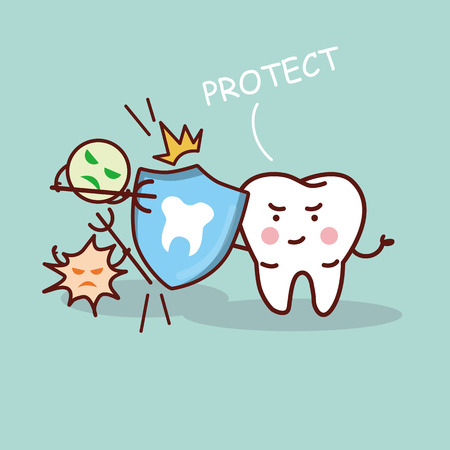 health cartoon tooth with shield, great for health dental care conceptのイラスト素材
