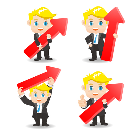 Cartoon set of businessman show arrow, caucasianのイラスト素材