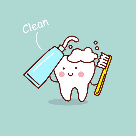 cute cartoon tooth brush and clean, great for health dental care conceptのイラスト素材