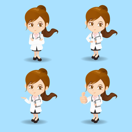 cartoon set of doctor woman in different poses.のイラスト素材