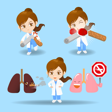cartoon set of doctor surgeon woman with cigaretteのイラスト素材