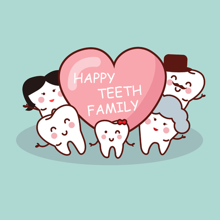 Happy cartoon tooth family, great for health dental care conceptのイラスト素材