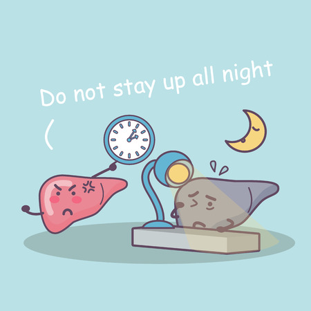 Stay up late damage liver, great for health care conceptのイラスト素材