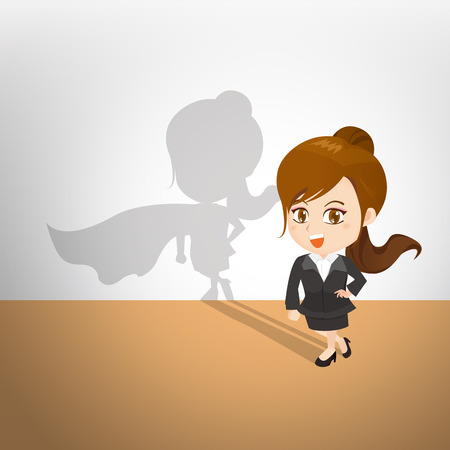 cartoon illustration set of Business woman with superwoman shadow on the wallのイラスト素材