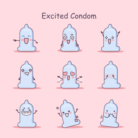 Excited cartoon Condom set, great for your designのイラスト素材