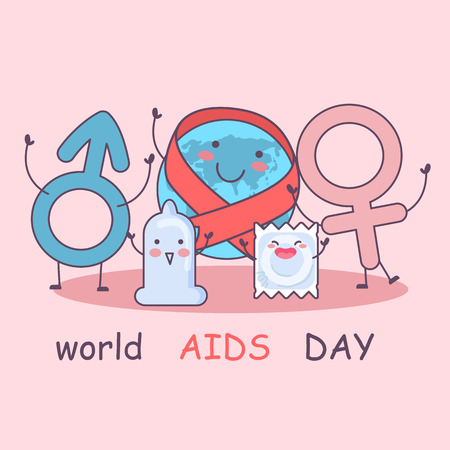 world aids day with cute cartoon condom-safe sex conceptのイラスト素材