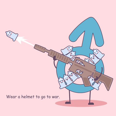 condom wear a helmet to go to war- safe sex conceptのイラスト素材