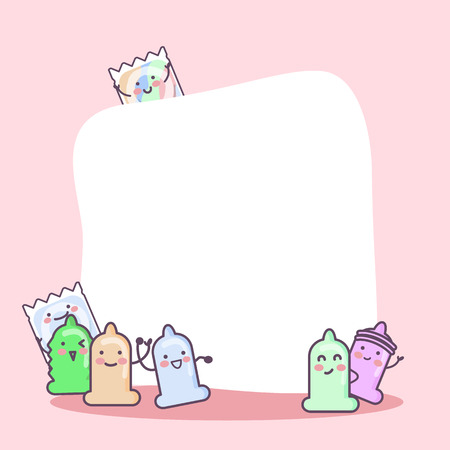 all kinds of condom cartoon with billboard, great for health care conceptのイラスト素材
