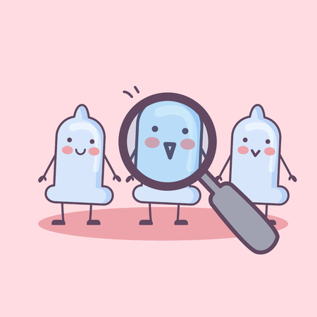 condom cartoon with magnifier, great for health care conceptのイラスト素材