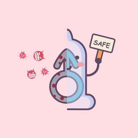 Cartoon Condom with aids-safe sex conceptのイラスト素材