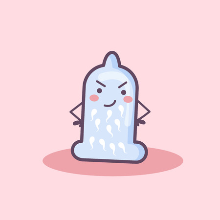 Cartoon Condom with semen. safe sex conceptのイラスト素材