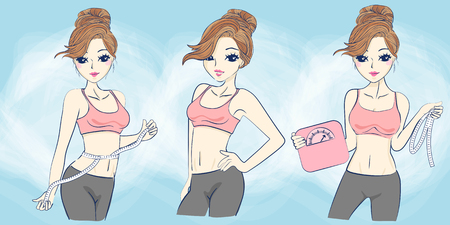cartoon sport woman use body measure,great for your designのイラスト素材