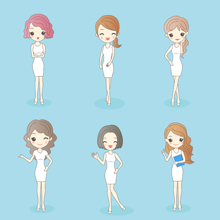 beauty cartoon woman has different hair style, great for your designのイラスト素材