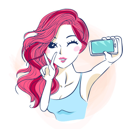 cartoon woman selfie, great for your designのイラスト素材