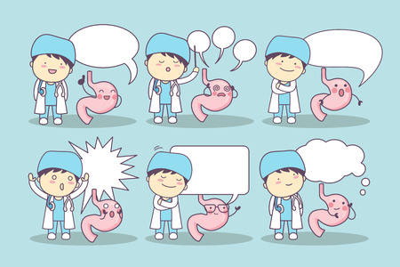 cartoon stomach and doctor with speech bubble, great for your designのイラスト素材