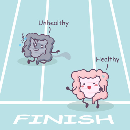 Cute cartoon Healthy and unhealthy intestine racing - great for health care conceptのイラスト素材