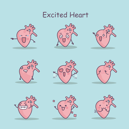 Excited cartoon heart set, great for your designのイラスト素材
