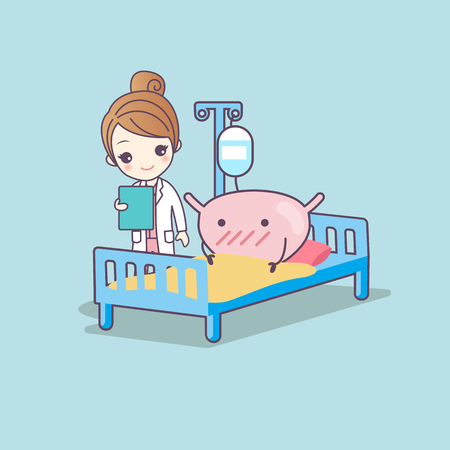 cute cartoon bladder and doctor, great for health care conceptのイラスト素材