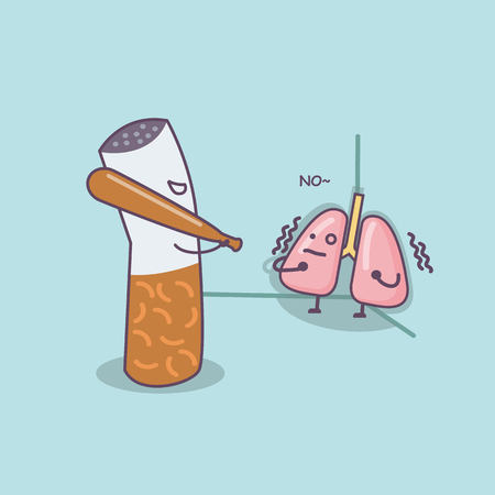 cartoon cigarette bully lung, great for health care conceptのイラスト素材