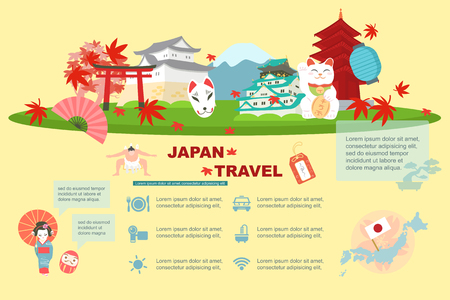 cute cartoon japan element and maple in fallのイラスト素材