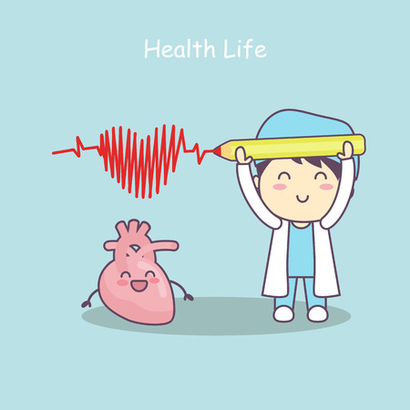 cute cartoon heart with doctor,health life, great for health care conceptのイラスト素材