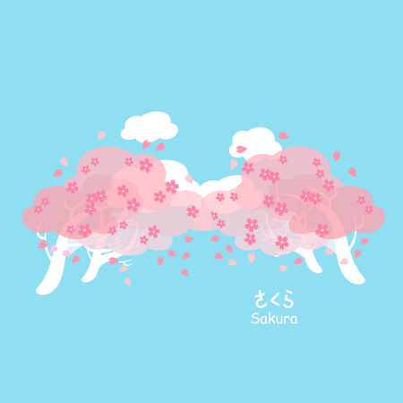 cherry blossom or sakura with blue sky - sakura below in Japanese wordsのイラスト素材