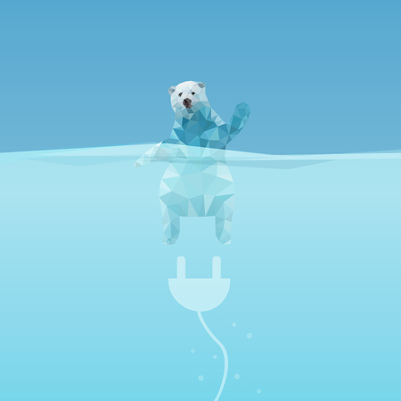 low poly Polar bear  in the sea with plug, great for environment conceptのイラスト素材