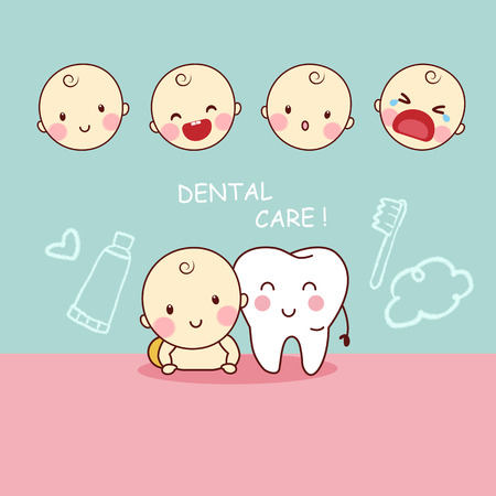 cute cartoon tooth with baby, great for dental care concept designのイラスト素材