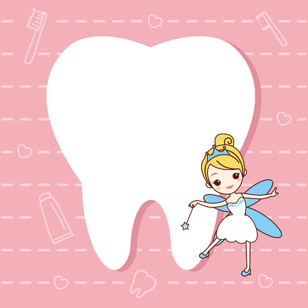 cartoon  tooth note with tooth fairy, great for dental care conceptのイラスト素材