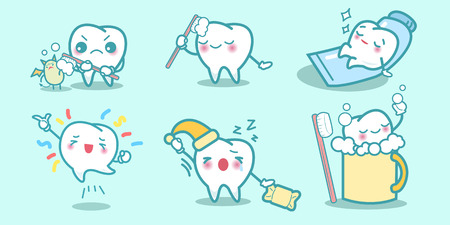 Cartoon teeth do different things,great for your healthのイラスト素材