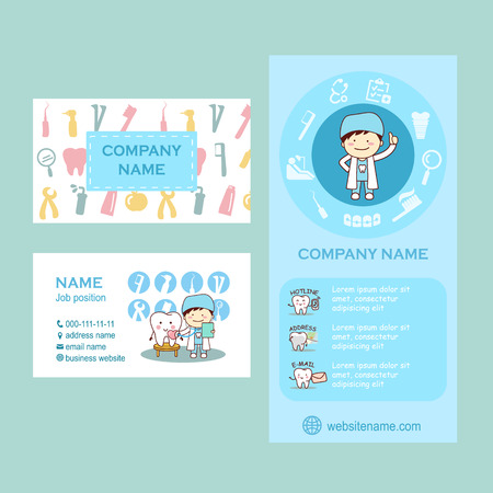 Set of flyer and business cards for dental clinic. cute cartoon tooth and doctor, great for your designのイラスト素材