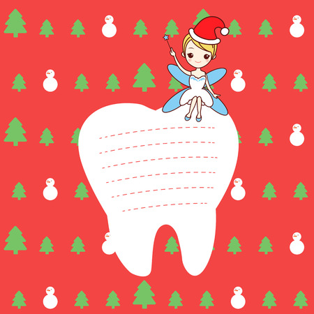 christmas card with cute cartoon tooth and tooth fairyのイラスト素材