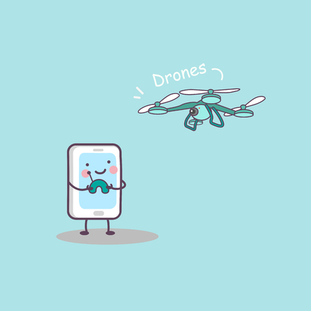 cute cartoon smart phone play with drones, great for your designのイラスト素材