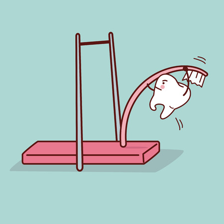 cartoon  tooth use toothbrush high jumping, great for dental care conceptのイラスト素材
