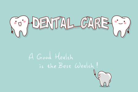 Cute cartoon tooth smile happily with dental careのイラスト素材