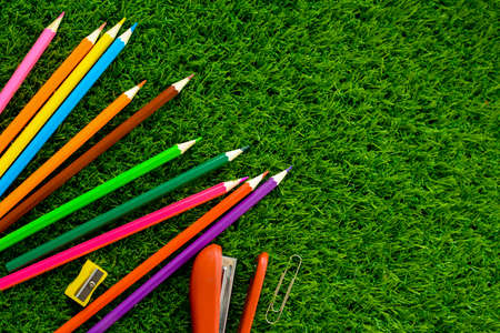 Summer background. The concept of children's hobbies and school supplies.の写真素材