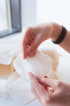 small towels for washing makeup. Microfiber towels for easy cleansing.の写真素材