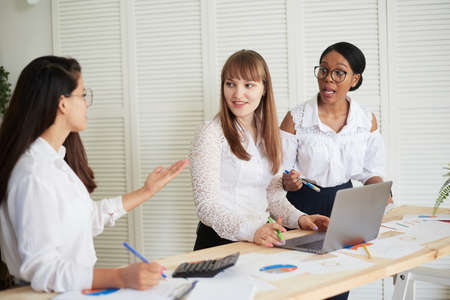 Group of diverse business women leaders working together at the office. Women only business officeの写真素材