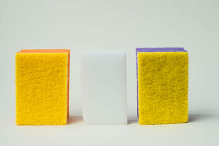 cleaning sponges on a white background. The concept of cleaning, cleansing and bleachingの写真素材