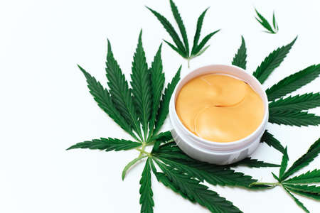Hydrogel patches with cannabis or hemp oil on white backgroundの写真素材