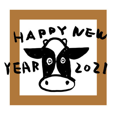 Hand drawn cow  and new year typography/graphicsのイラスト素材