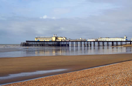 Hasting England beach side pier reflections and vibranceの写真素材