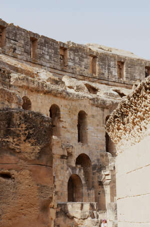 Architectural details of the roman amphitheater of El Djem in Tunisiaの写真素材