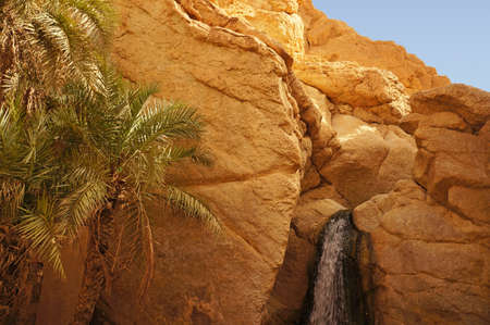 View of the cascade in the Chebika oasis in Tunisiaの写真素材