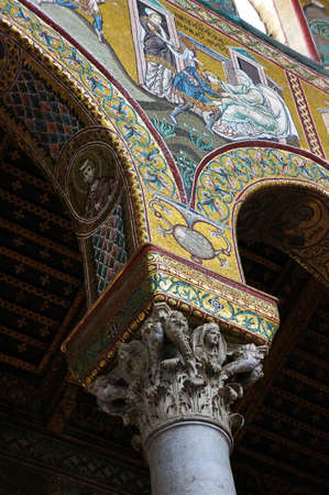 Golden mosaics at the Monreale Dome in Sicily                               のeditorial素材