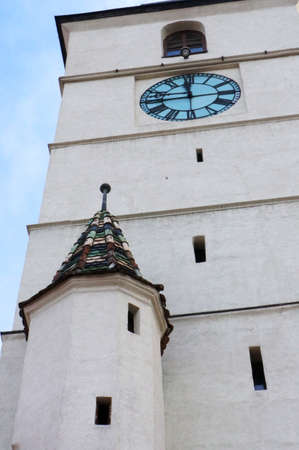 Facade of the council tower of Sibiu, Romaniaの写真素材