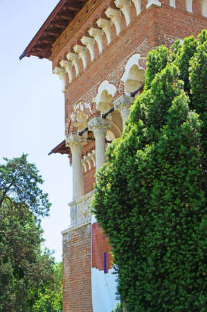 The facade of the Mogosaia Palace in Romania architectural detailのeditorial素材